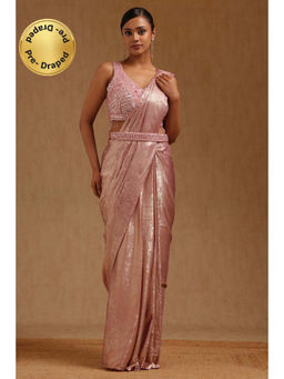 Soch - Pink Poly Silk Ready To Wear Saree With Belt & Stitched Blouse