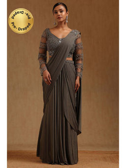 Soch - Grey Spandex Ready To Wear Saree With Stitched Blouse