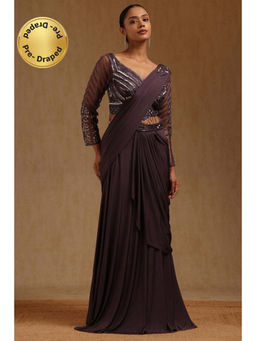Soch - Purple Spandex Ready To Wear Saree With Stitched Blouse