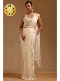 Soch - Cream Organza Ready To Wear Saree With Belt & Stitched Blouse