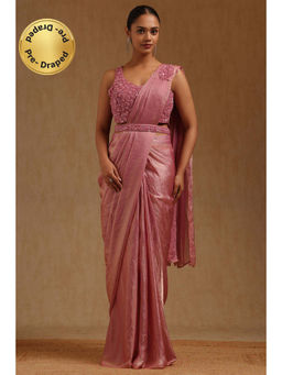 Soch - Pink Organza Ready To Wear Saree With Belt & Stitched Blouse