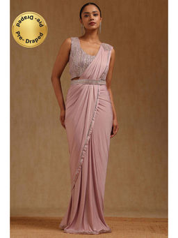 Soch - Pink Spandex Ready To Wear Saree With Belt & Stitched Blouse