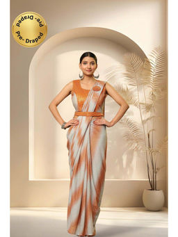 Stylum - Women's Orange Glitter Leheriya Sequin Belted Ready To Wear Saree with Stitched Blouse