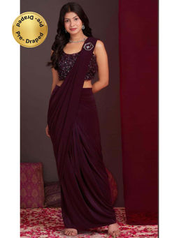 Stylum - Wine Pre-Drape Saree with Stitched Blouse