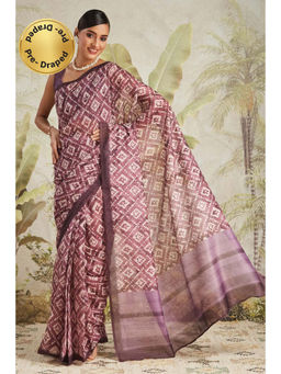Suha - Purple Elegant Chanderi Cotton with Beautiful Printed Saree with Unstitched Blouse