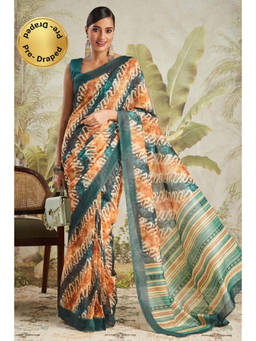 Suha - Mustard Elegant Chanderi Cotton with Beautiful Printed Saree with Unstitched Blouse