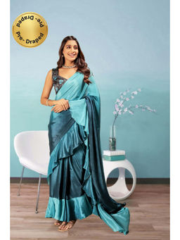 Suha - Blue Colour Elegant Satin with Ombre Pattern Saree with Unstitched Blouse