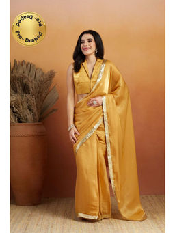 Suha - Mustard Luxurious Velvet Satin with Solid Pattern Saree with Unstitched Blouse