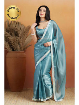 Suha - Blue Colour Luxurious Velvet Satin with Solid Pattern Saree with Unstitched Blouse