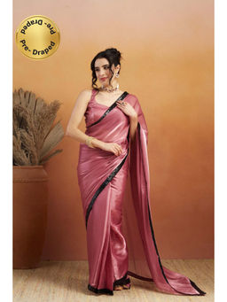 Suha - Carry Pink Luxurious Velvet Satin with Solid Pattern Saree with Unstitched Blouse
