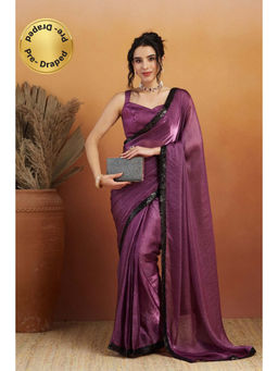Suha - Purple Luxurious Velvet Satin with Solid Pattern Saree with Unstitched Blouse