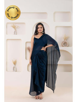 Suha - Blue Colour Elegant Crape with Solid Pattern Saree with Unstitched Blouse