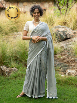 Suta - Grey Pure Cotton Solid Design Ready To Wear Saree with Unstitched Blouse
