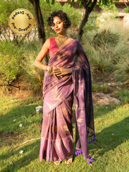 Suta - Purple Pure Cotton Woven Design Ready To Wear Saree with Unstitched Blouse