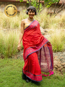 Suta - Pink Pure Cotton Woven Design Ready To Wear Saree with Unstitched Blouse