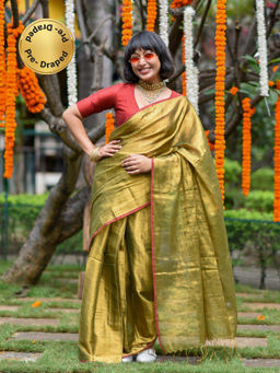 Suta - Green Color Zari Ready To Wear Saree.