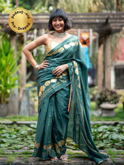 Suta - Green and gold-toned Ready To Wear Saree.