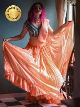Suta - Orange Mulmul Cotton Saree with Side Zip and Pockets