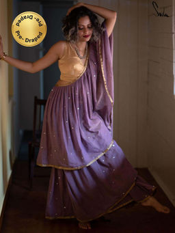 Suta - Lavender Mul Modal Pre Drape Saree with Sequins