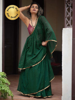 Suta - Green Mulmul Cotton Ready To Wear Saree with Sequins