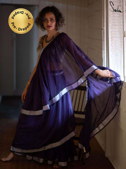 Suta - Purple Handloom Cotton Ready To Wear Saree with Silver Border
