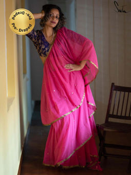 Suta - Pink Modal Mul Ready To Wear Saree with Sequins