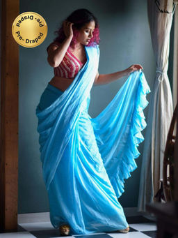 Suta - Blue Ruffel Ready To Wear Saree