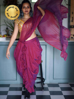 Suta - Purple Dhoop Chaon Cotton Pre Drape Ruffle Saree