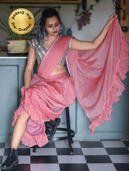 Suta - Pink Mulmul Cotton Pre Drape Ruffle Saree