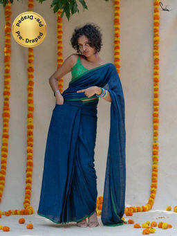 Suta - Blue Pre Stitched Readymade Mul Viscose Slub Saree with Pockets