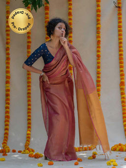 Suta - Gold Pre Stitched Ready To Wear Linen Zari Saree with Pockets
