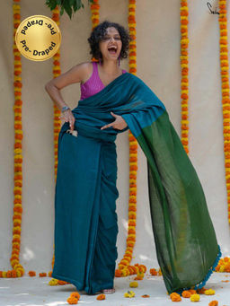 Suta - Green Pre Stitched Ready To Wear Cotton Acrylic Saree with Pockets