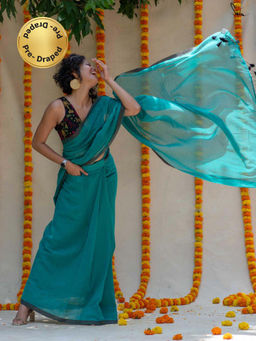 Suta - Green Pre Stitched Ready To Wear Cotton Saree with Side Pockets