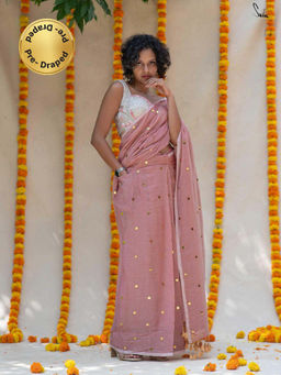Suta - Peach Pre Stitched Readymade Mul Cotton Saree with Underskirt and Side Pockets