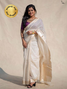 Suta - White Blended Poly Cotton Saree
