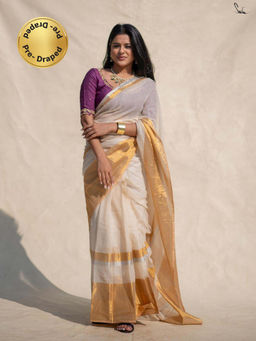 Suta - Off White Mulmul Cotton Saree with Golden Zari Border