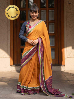 Suta - Mustard Ready-To-Wear Cotton Saree with Gota Work On Pallu and Borders