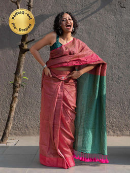 Suta - Pink Cotton Ready To Wear Saree