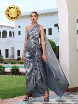Swtantra - Avant-Garde Knit Pre-Draped Saree with Blouse with Stitched