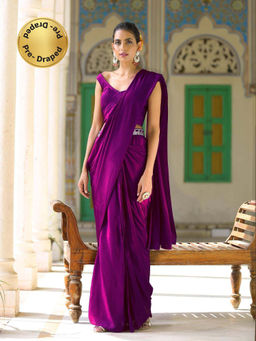 Swtantra - Wisteria Purple Pre Draped Saree with Pocket and Unstitched Blouse