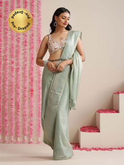 Swtantra - Light Blue Dual Shade Metallic Satin Saree with Pendants and Self Blouse Fabric