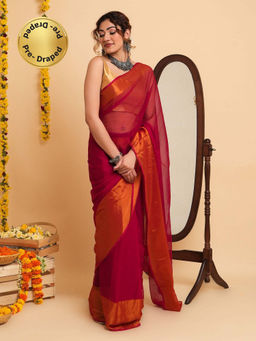 Teejh - Sanah Pink Chiffon Ready to Drape Saree with Unstitched Blouse