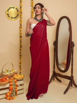Teejh - Farah Red Georgette Ready to Drape Saree with Unstitched Blouse