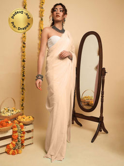 Teejh - Farah Beige Georgette Ready to Drape Saree with Unstitched Blouse