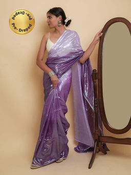 Teejh - Kaalki Purple Shimmer Chiffon Saree with Unstitched Blouse