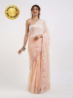 Teejh - Parv Cream Georgette Ready to Drape Saree with Unstitched Blouse