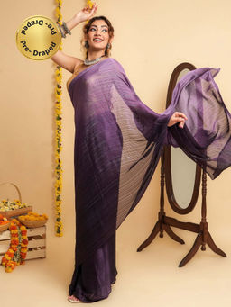 Teejh - Silvasa Purple Satin Zari Ready to Drape Saree with Unstitched Blouse