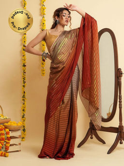 Teejh - Silvasa Multi-Color Satin Zari Ready to Drape Saree with Unstitched Blouse