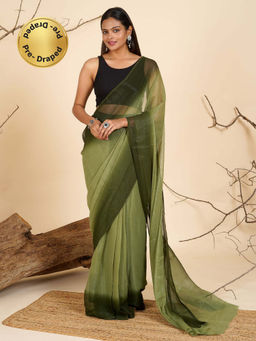 Teejh - Mossy Meadow Pre-Draped Saree with Unstitched Blouse