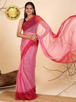 Teejh - Radiant Rosewater Pre-Draped Saree with Unstitched Blouse